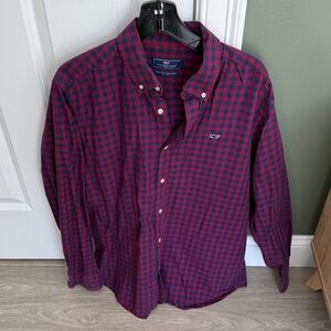 Vineyard Vines Red and Navy Gingham Button-Down Shirt